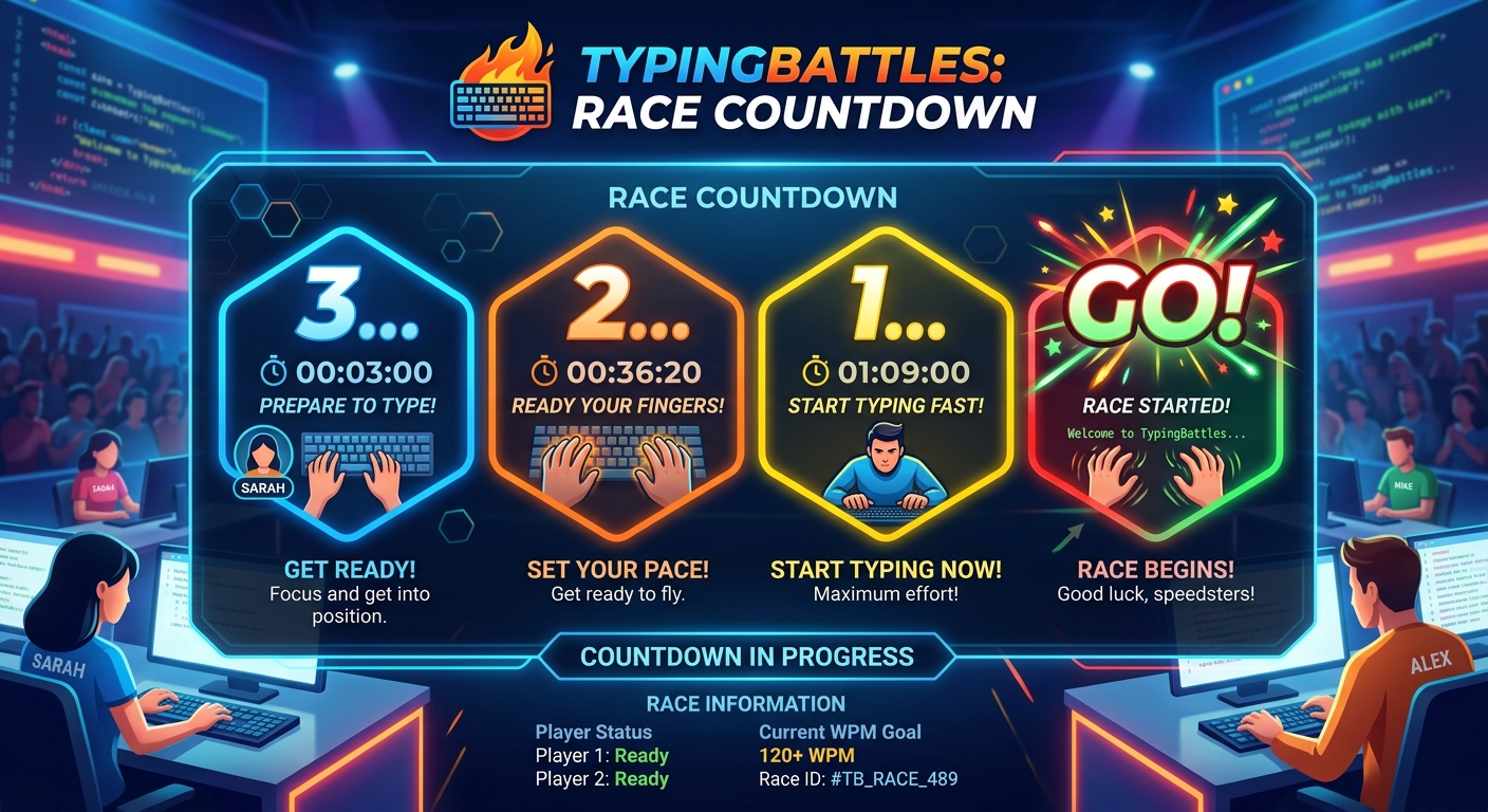 TypingBattles race countdown timer showing "3... 2... 1... Go!"